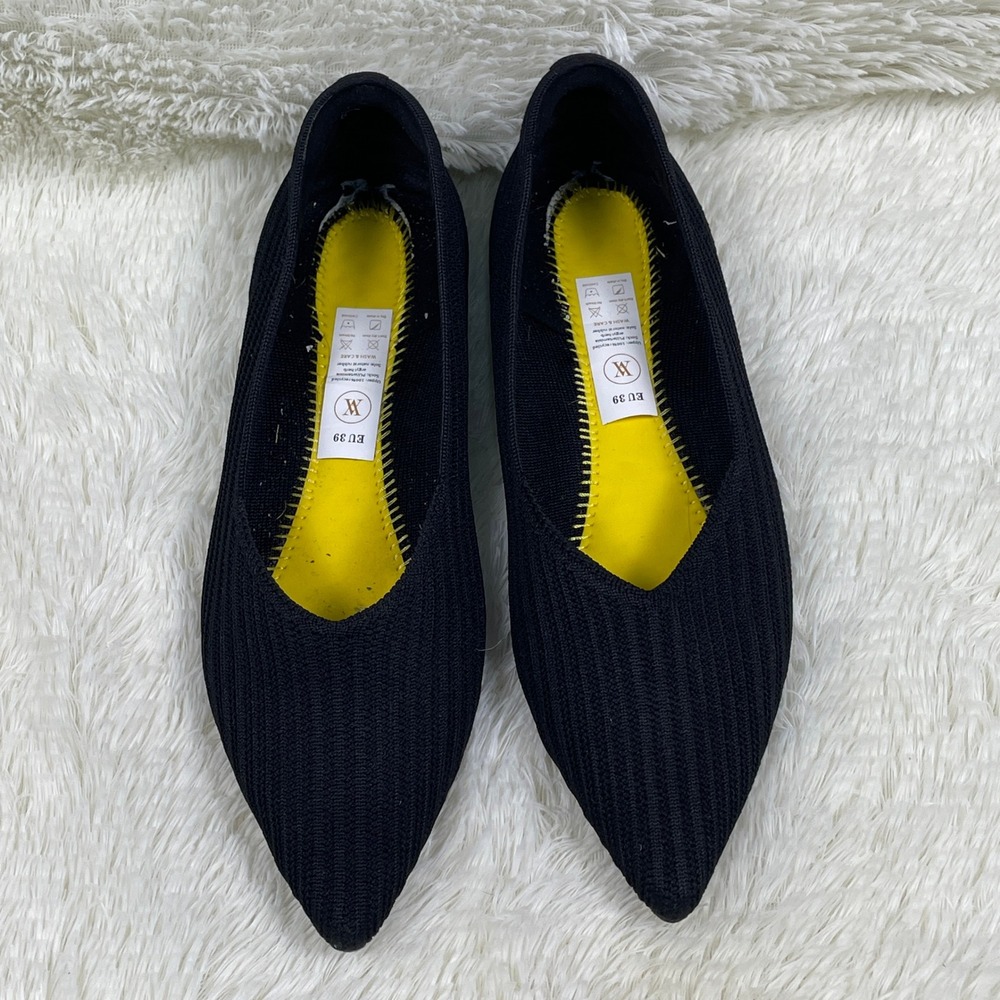 VIVAIA Pointed Toe Ballet Flats Womens EU 39 Black Recycled Knit Ribbed Shoes